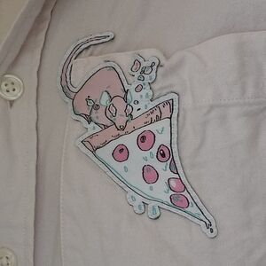 Abercrombie & Fitch Muscle Cut Pink Button Down with Pizza Rat